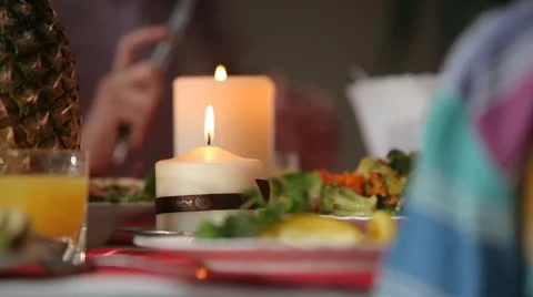 Candles on the table with food. Stock Footage 22239149