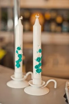 Candles on a table. Stock Photos