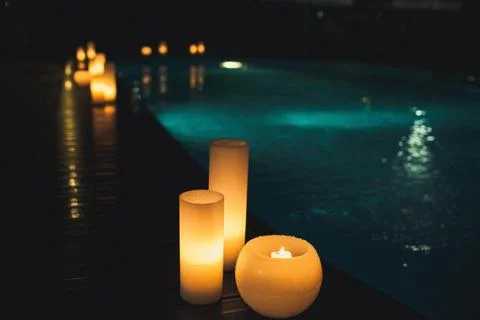 Candles on the table at the wedding party Stock Photos