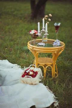 Candles on the table at the wedding party Stock Photos