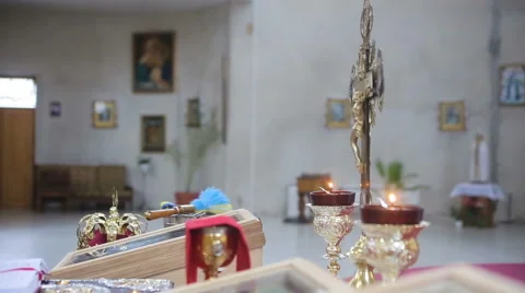 Candles in the temple on the eve of Easter Stock Footage 63509261