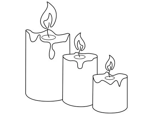 Candles. Three burning candles - vector linear illustration for coloring book 스톡 일러스트