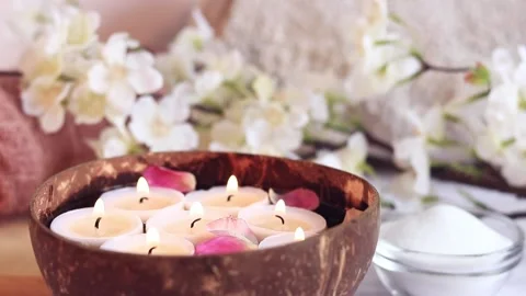 Candles in the water. Spa composition Stock Footage 234615203