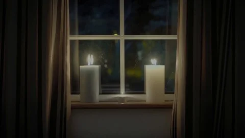 Candles On Windowsill In Moonlight Stock-Footage 82469341