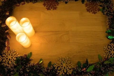 Candles Within Full Snowflake Garland Border Stock Photos