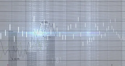 Candlestick bars appearing over gray grid activating trend line oscillating 動画素材 312639074