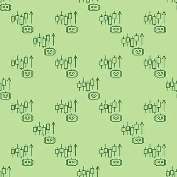 Candlestick Chart and AI Bot vector Crypto Trading seamless pattern in thin.. Stock Illustration