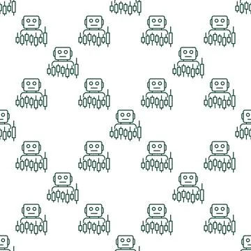 Candlestick Chart and Cryptocurrency Trading Bot vector outline seamless pa.. Illustrazione stock