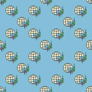 Candlestick Chart and Earth Globe vector Crypto Trading colored seamless pa.. Illustrazione stock