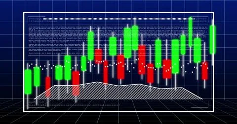 Candlestick chart and financial data analysis image over grid background Stock Illustration