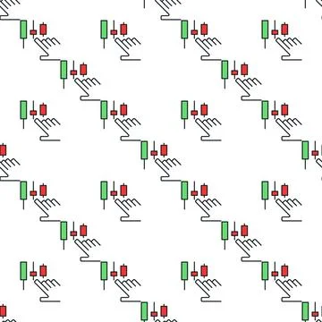 Candlestick chart and human hand vector electronic trading colored seamless.. 스톡 일러스트