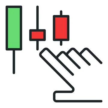 Candlestick chart and human hand vector electronic trading colored icon or .. Stock Illustration
