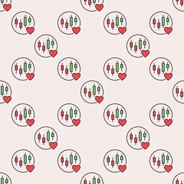 Candlestick Chart and Red Heart in Circle vector Financial Passion colored .. Illustrazione stock