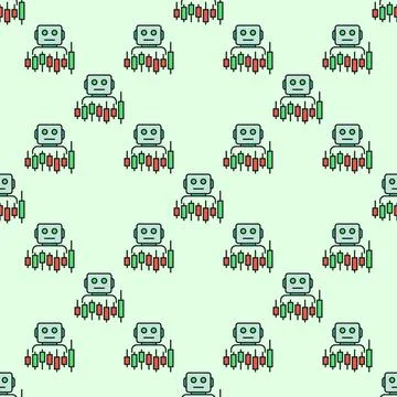 Candlestick Chart and Trading Bot vector automation tools for traders color.. Illustrazione stock