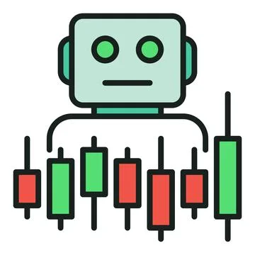 Candlestick Chart and Trading Bot vector automation tools for traders color.. Stock Illustration