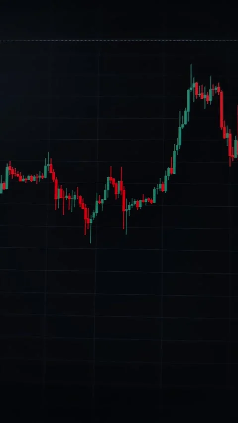 Candlestick Chart of Bitcoin Price on Black Background. Vertical Video Video stock 291106888
