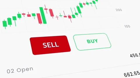 Candlestick chart with clicking sell button for online trading Stock Footage 340628383