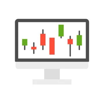 Candlestick chart on computer screen, data report or stock market icon concep 스톡 일러스트
