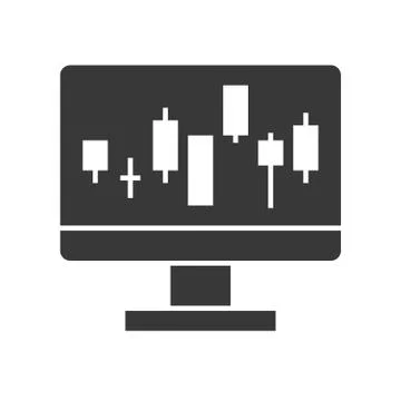 Candlestick chart on computer screen, data report or stock market icon concep Stock Illustration