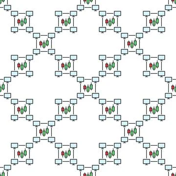 Candlestick chart with Computers vector online trading colored seamless patte 스톡 일러스트