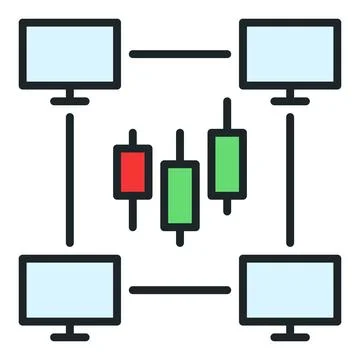 Candlestick chart with Computers vector online trading colored icon or desi.. Stock Illustration