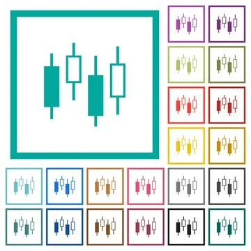 Candlestick chart flat color icons with quadrant frames Stock Illustration
