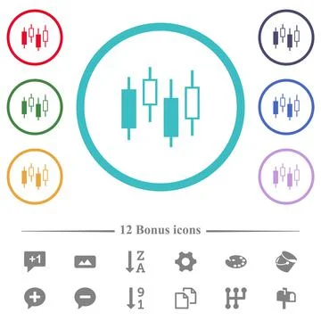 Candlestick chart flat color icons in circle shape outlines Ilustración de archivo