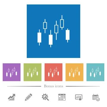 Candlestick chart flat white icons in square backgrounds Illustrazione stock