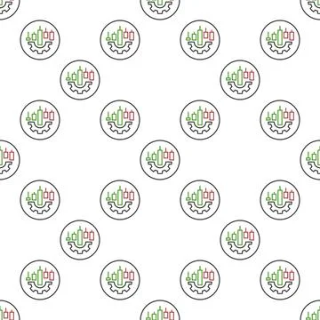 Candlestick Chart on Gear vector linear round seamless pattern 스톡 일러스트