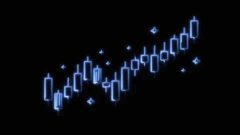 Candlestick chart with glowing blue neon light path effect Stock Footage 336676902