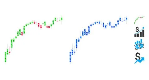 Candlestick Chart Growth Slowdown Mosaic Icon of Circles Illustrazione stock