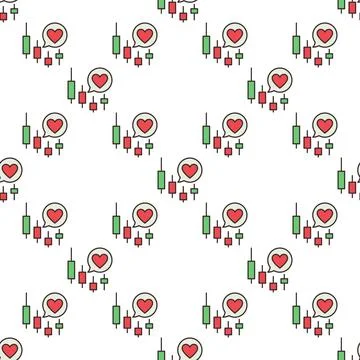 Candlestick Chart with Heart in Speech Bubble vector colored seamless pattern Stock Illustration
