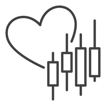 Candlestick Chart with Heart vector Crypto Trading outline icon or design e.. Illustrazione stock