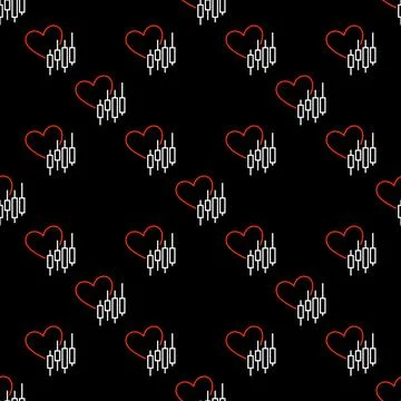 Candlestick Chart with Heart vector Crypto Trading outline seamless pattern 스톡 일러스트