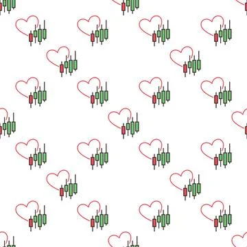 Candlestick Chart with Heart vector Stock Market Trading colored seamless p.. Illustrazione stock