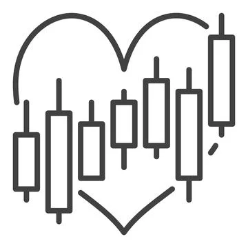 Candlestick Chart inside Heart vector Trading outline icon or symbol Stock Illustration