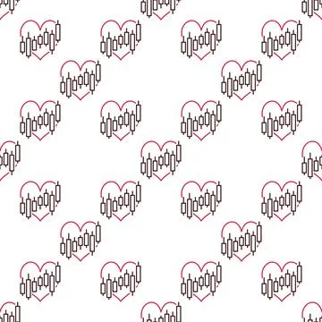 Candlestick Chart inside Heart vector Trading outline seamless pattern Stock Illustration