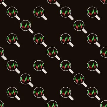 Candlestick Chart inside Magnifier vector Investing and Trading colored sea.. 스톡 일러스트