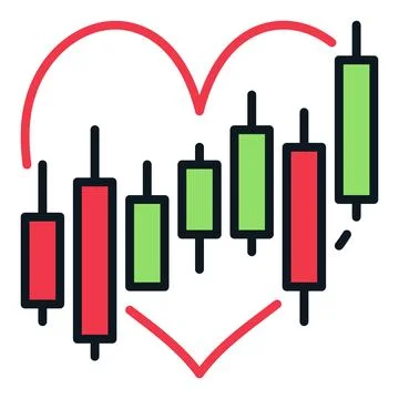 Candlestick Chart inside Red Heart vector Trading colored icon or design el.. Stock Illustration