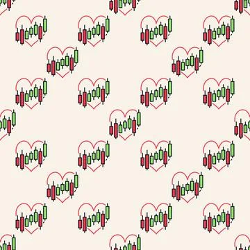 Candlestick Chart inside Red Heart vector Trading colored seamless pattern Stock Illustration