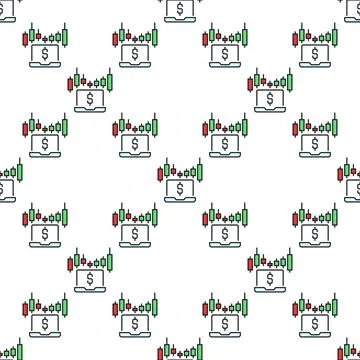 Candlestick Chart on Laptop Screen vector electronic trading colored seamle.. Illustrazione stock