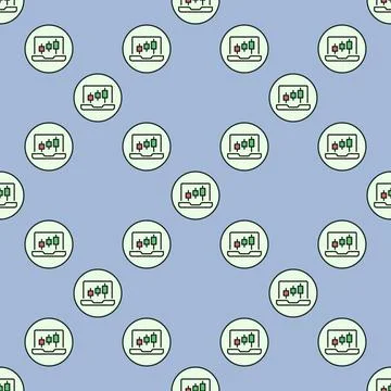 Candlestick Chart on Laptop Screen vector Trading circle shaped colored sea.. Illustrazione stock