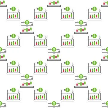 Candlestick Chart on Laptop Screen vector Online Crypto Trading seamless pa.. 스톡 일러스트