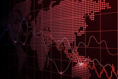 Candlestick chart, line graph and bar chart. World stock market index fall. 库存插图