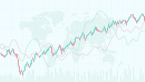 Candlestick chart, line graph and bar chart. World stock market index graph Stock-Illustration