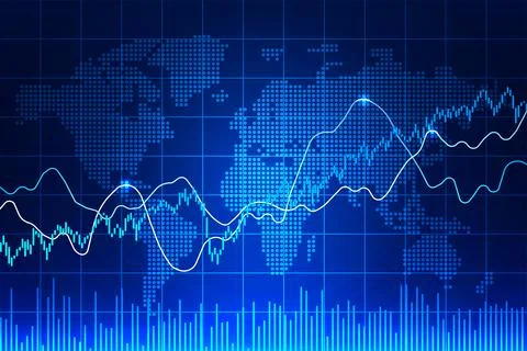 Candlestick chart, line graph and bar chart. World stock market index graph Stockillustratie