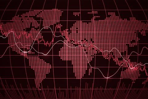 Candlestick chart, line graph and bar chart. World stock market index fall. 库存插图