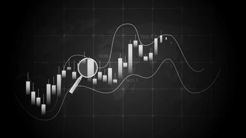 Candlestick chart with magnifying glass financial analysis market trends an.. Stock Footage 337266677