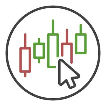Candlestick Chart with Mouse Cursor vector Stock Market Trading round icon .. Illustrazione stock