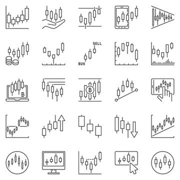 Candlestick Chart outline icons set - cryptocurrency trading line vector sign イラスト素材